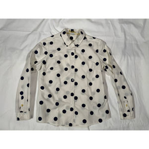 BODEN Modern Classic Shirt UK 8R Ivory Navy Polka Dot Spot